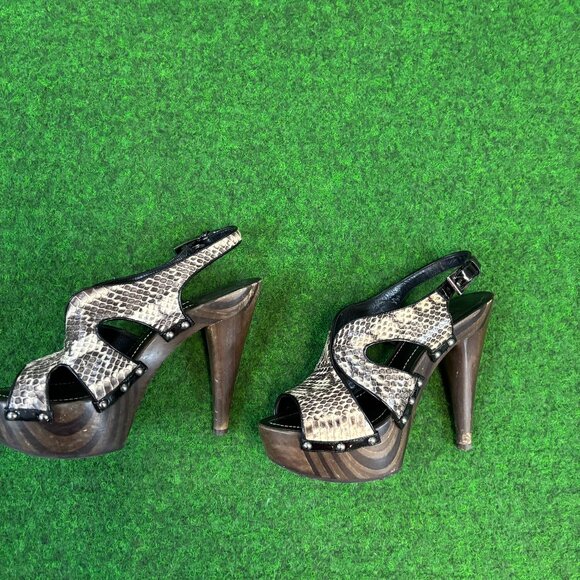 Dior Feline Snakeskin Python Sandals Heels Platform Slingback Shoes 37.5 - Picture 3 of 13